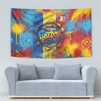 Romania Freedom Tapestry Flag Day June 26 - Raised Fist - Graffiti Style