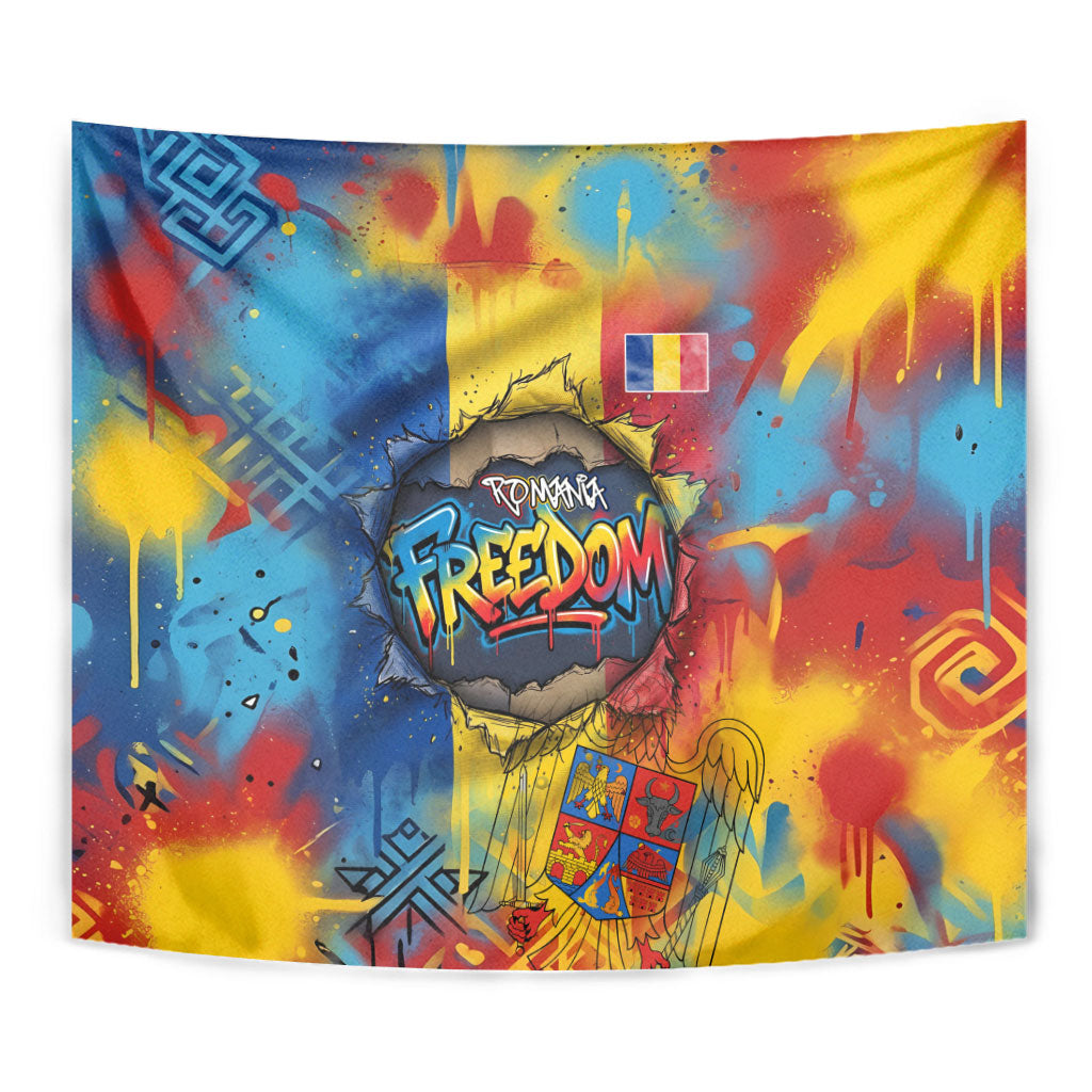 Romania Freedom Tapestry Flag Day June 26 - Raised Fist - Graffiti Style