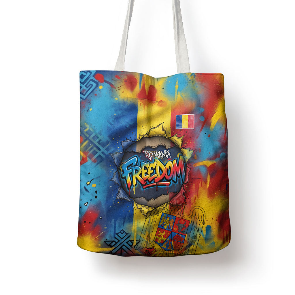 Romania Freedom Tote Bag Flag Day June 26 - Raised Fist - Graffiti Style