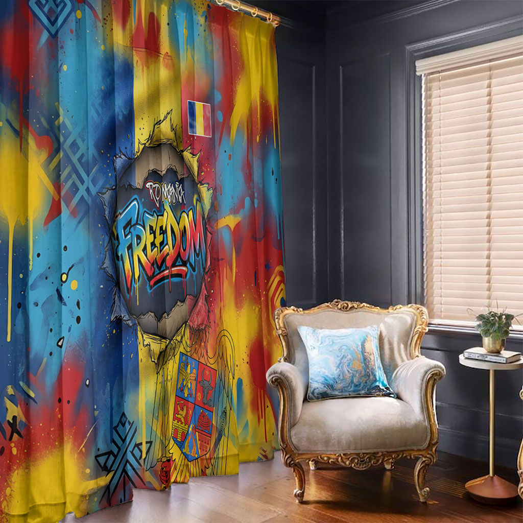 Romania Freedom Window Curtain Flag Day June 26 - Raised Fist - Graffiti Style