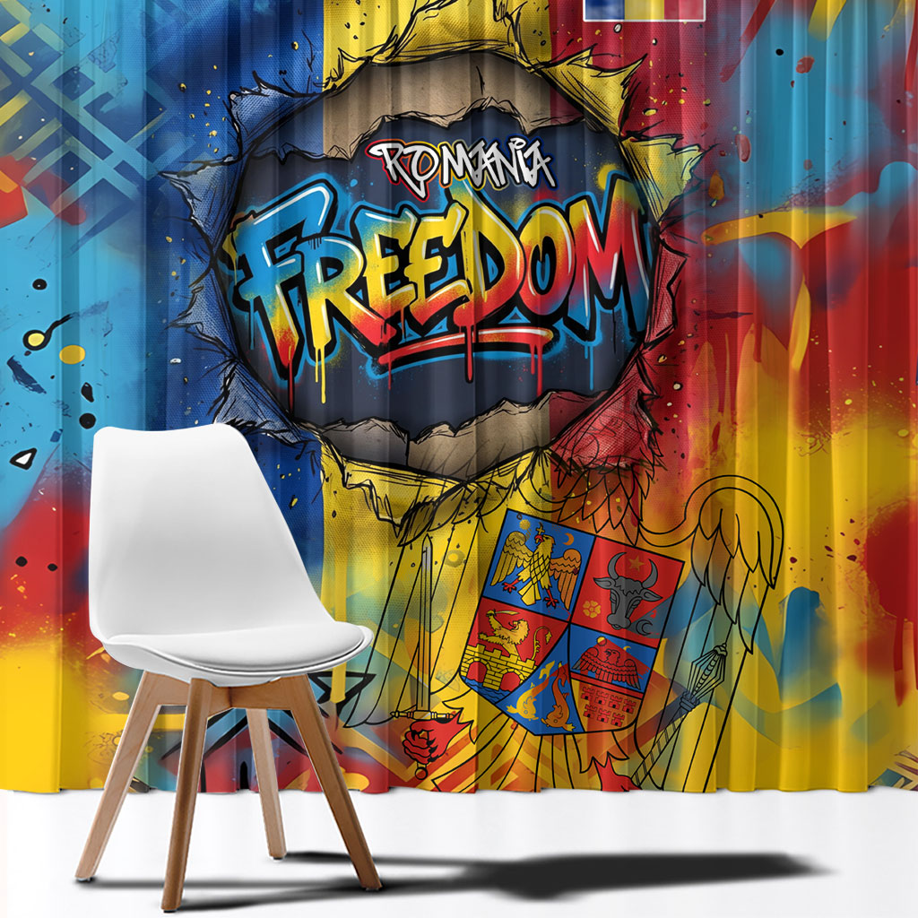 Romania Freedom Window Curtain Flag Day June 26 - Raised Fist - Graffiti Style