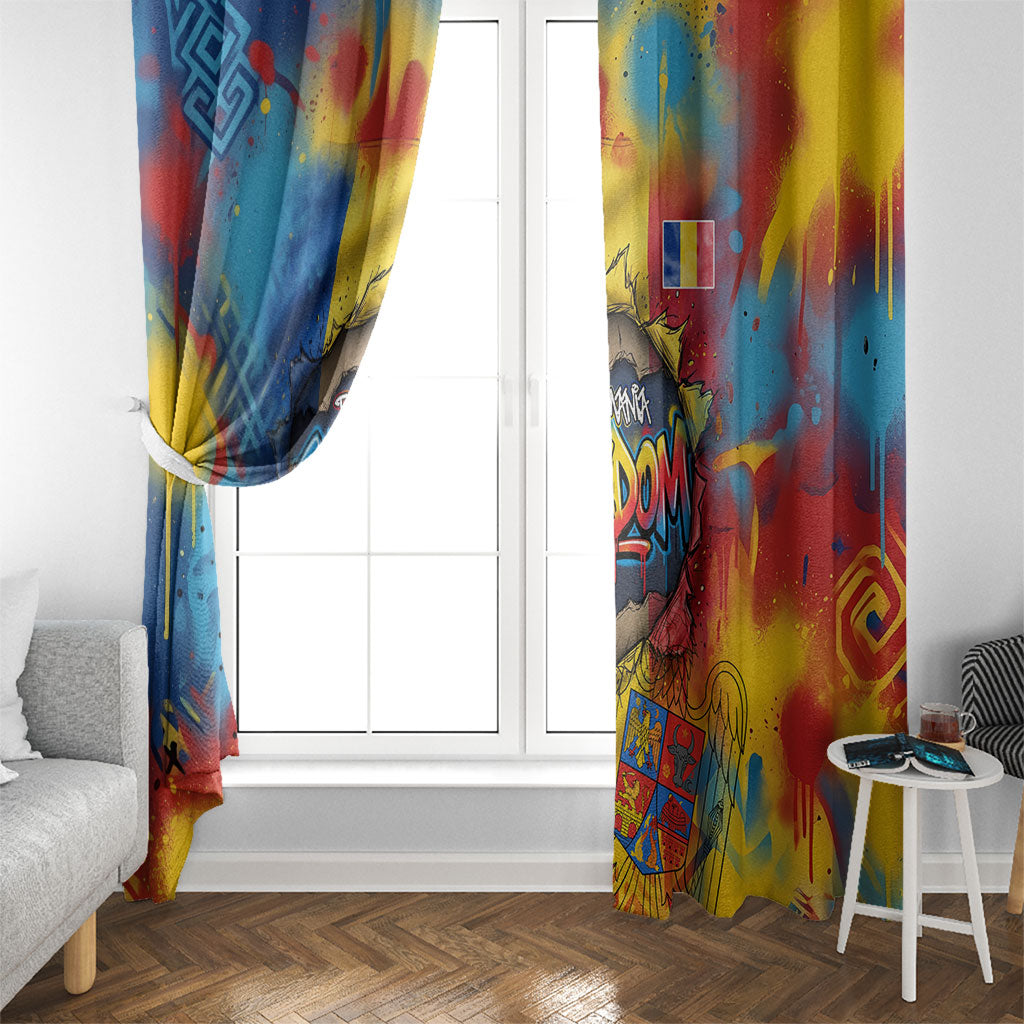 Romania Freedom Window Curtain Flag Day June 26 - Raised Fist - Graffiti Style