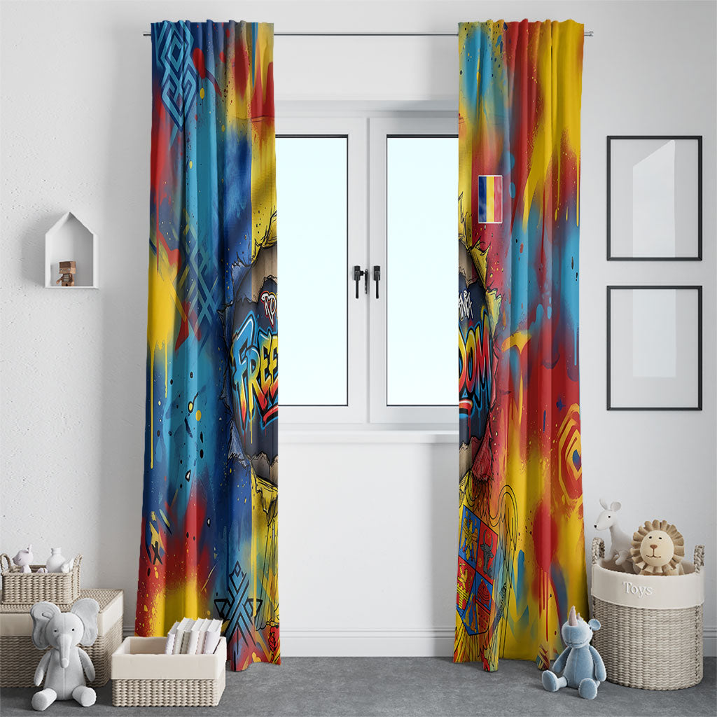 Romania Freedom Window Curtain Flag Day June 26 - Raised Fist - Graffiti Style