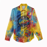 Romania Freedom Women Casual Shirt Flag Day June 26 - Raised Fist - Graffiti Style