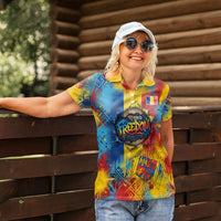 Romania Freedom Women Polo Shirt Flag Day June 26 - Raised Fist - Graffiti Style