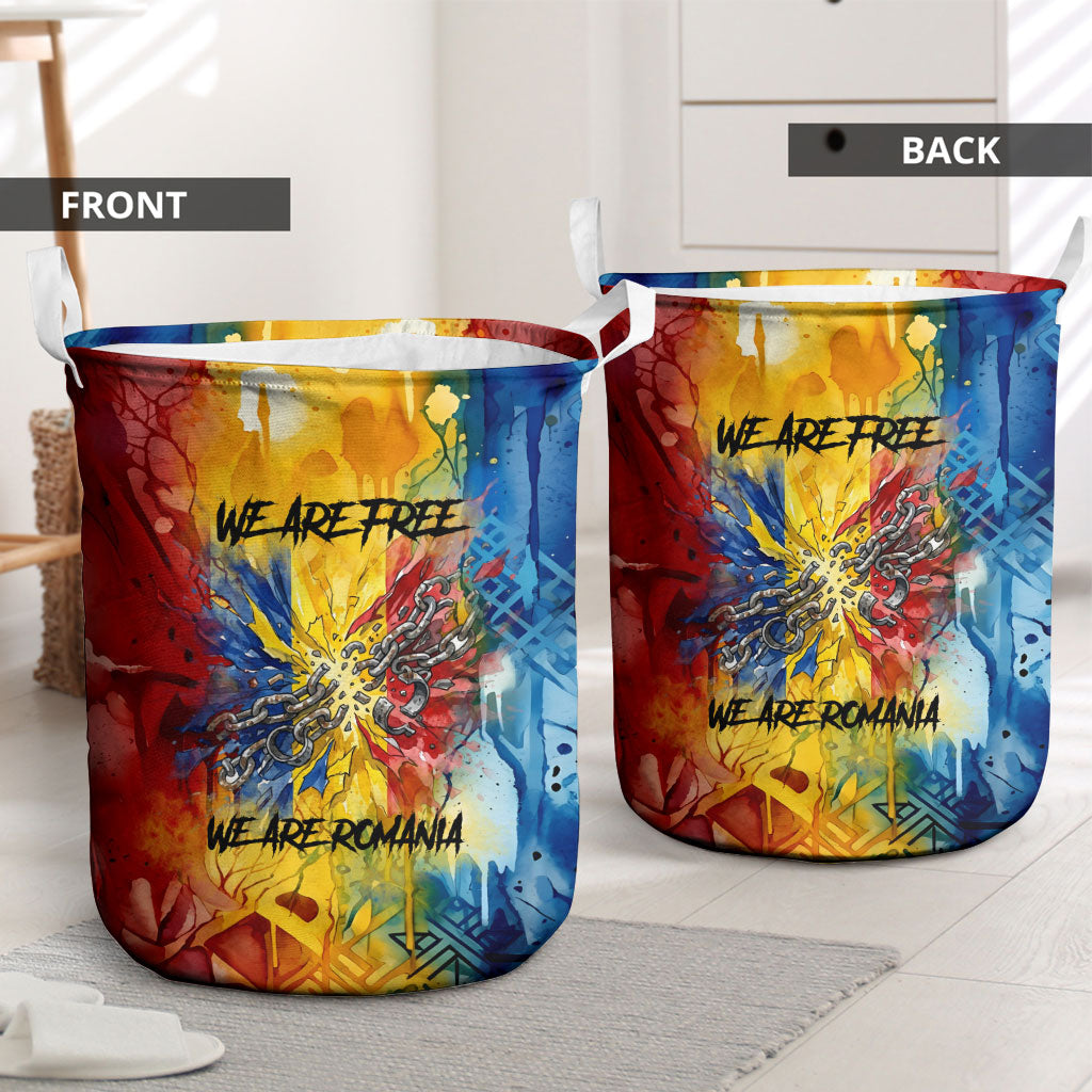 Romania We Are Free Eagle Laundry Basket Romanian Flag Broken Chains - Watercolor Style
