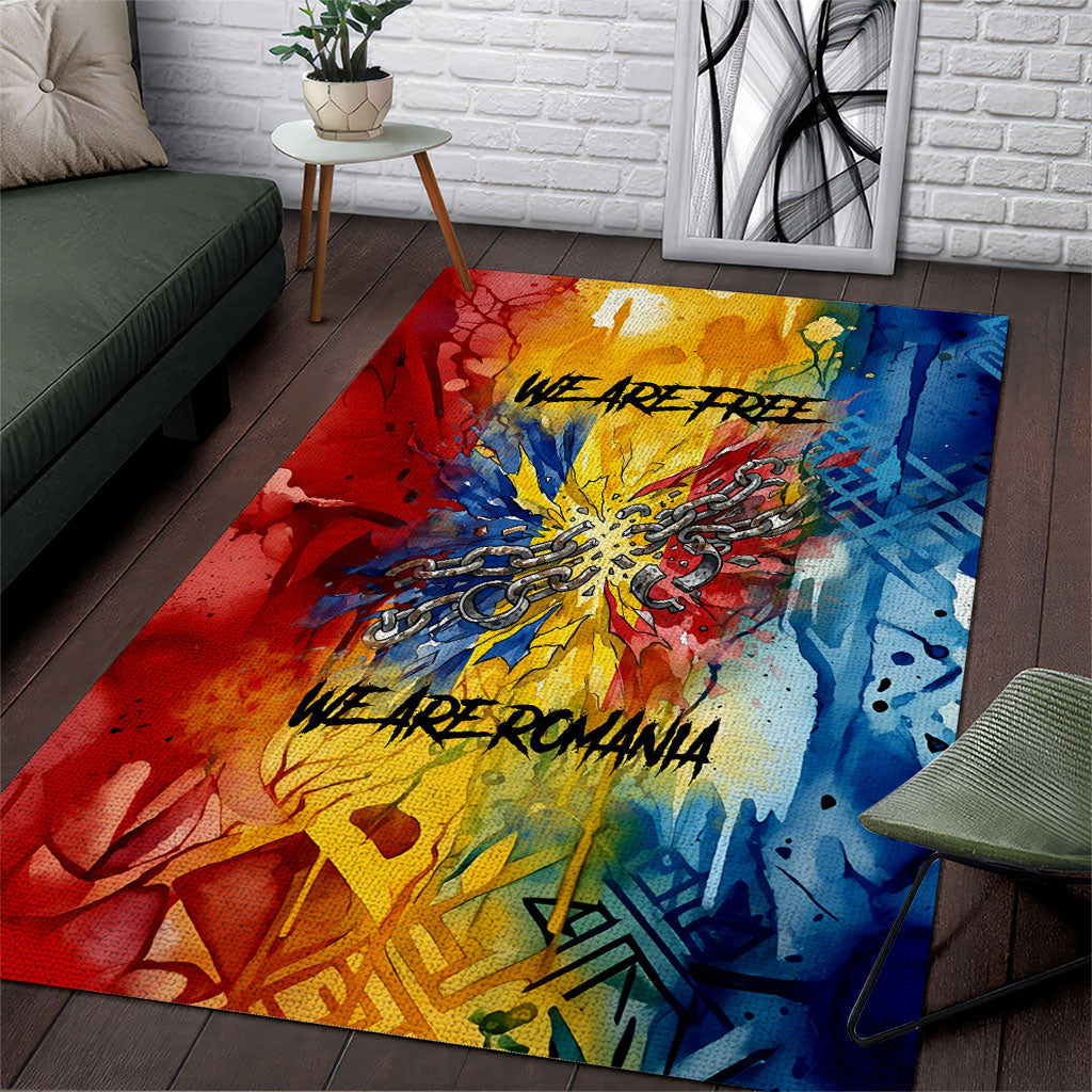 Romania We Are Free Eagle Area Rug Romanian Flag Broken Chains - Watercolor Style