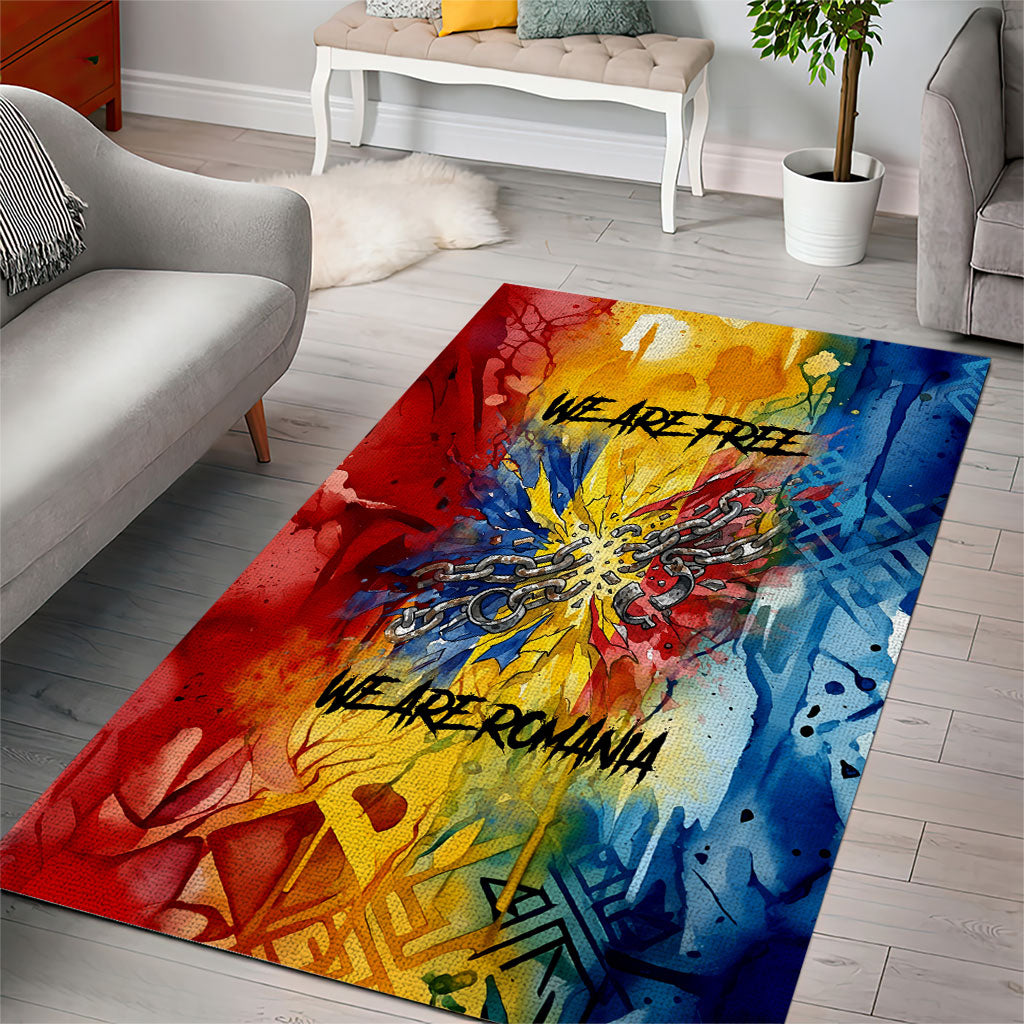 Romania We Are Free Eagle Area Rug Romanian Flag Broken Chains - Watercolor Style
