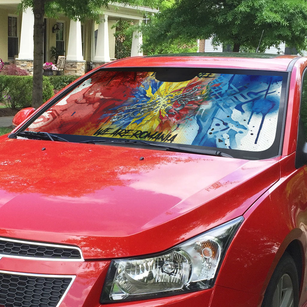 Romania We Are Free Eagle Auto Sun Shade Romanian Flag Broken Chains - Watercolor Style