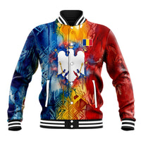 Romania We Are Free Eagle Baseball Jacket Romanian Flag Broken Chains - Watercolor Style