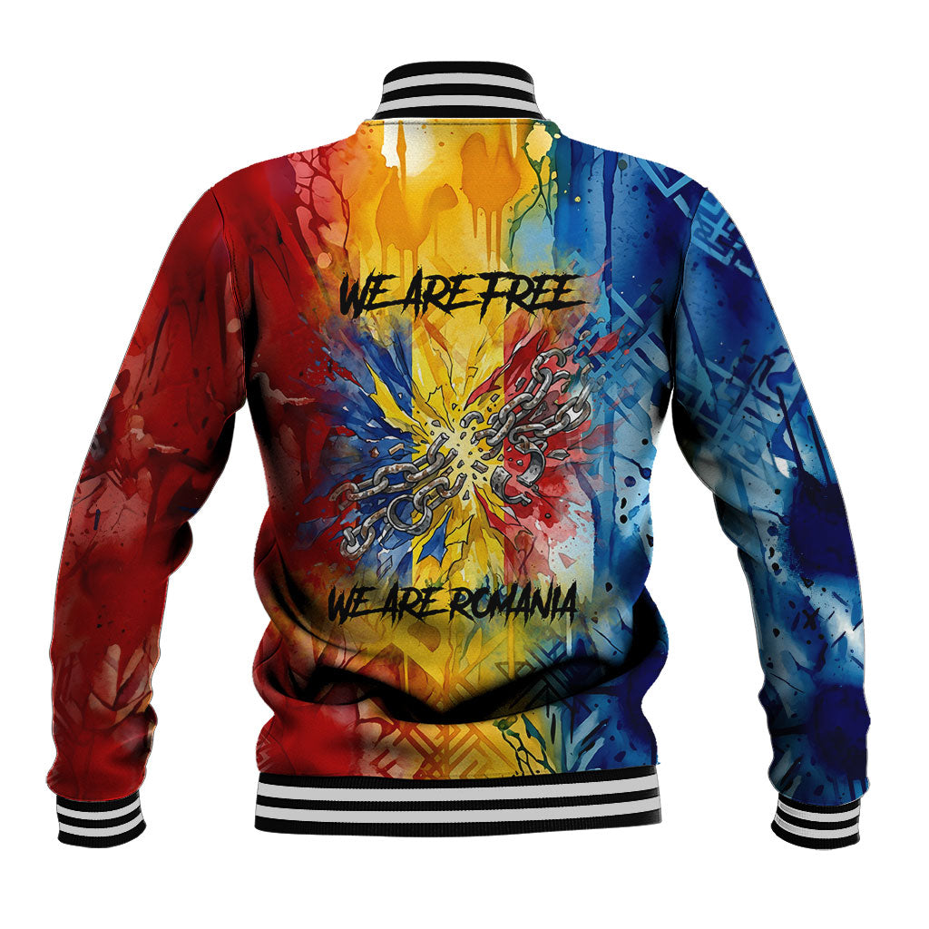 Romania We Are Free Eagle Baseball Jacket Romanian Flag Broken Chains - Watercolor Style