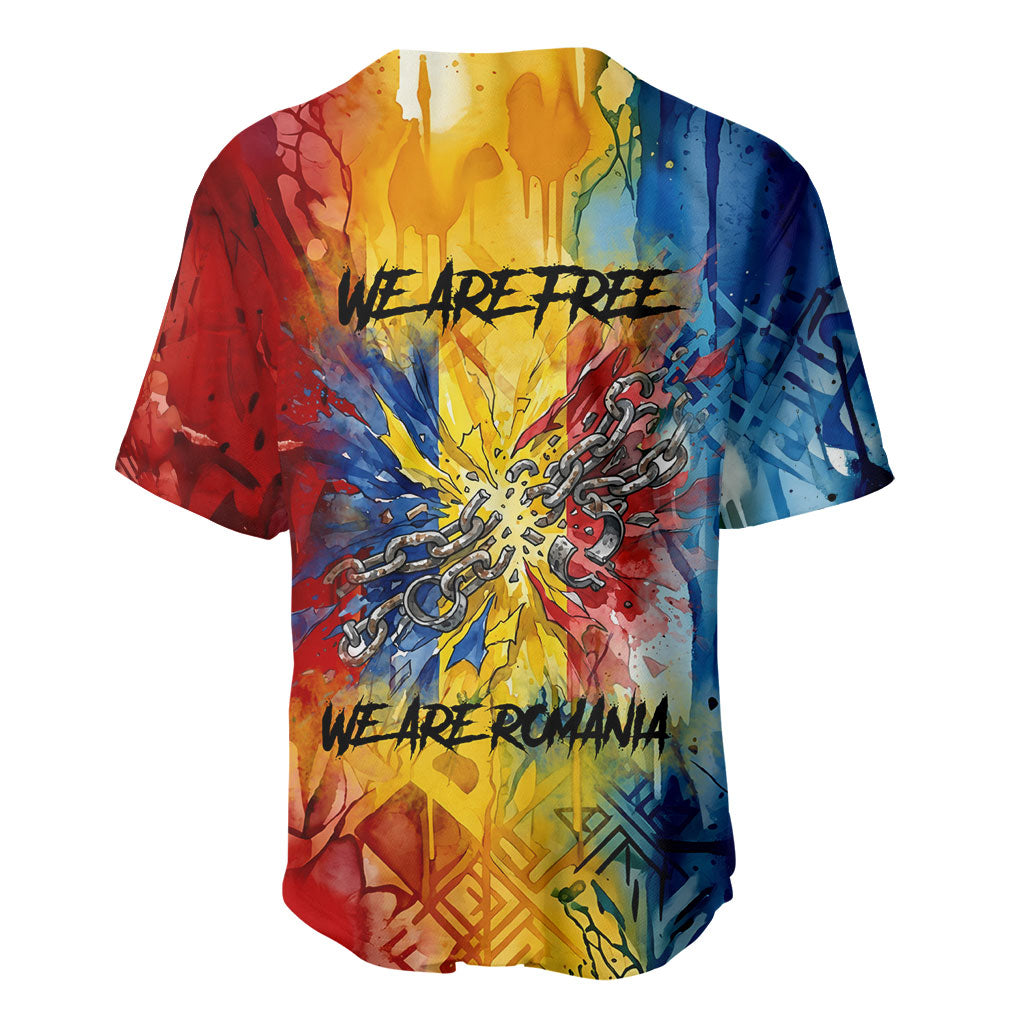Romania We Are Free Eagle Baseball Jersey Romanian Flag Broken Chains - Watercolor Style