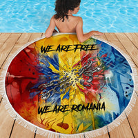 Romania We Are Free Eagle Beach Blanket Romanian Flag Broken Chains - Watercolor Style