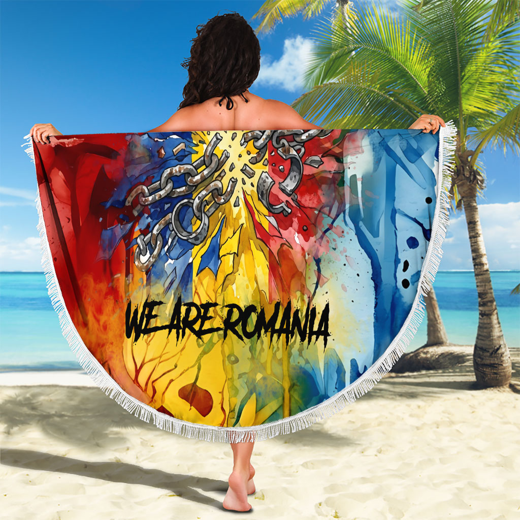 Romania We Are Free Eagle Beach Blanket Romanian Flag Broken Chains - Watercolor Style