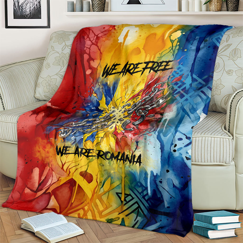 Romania We Are Free Eagle Blanket Romanian Flag Broken Chains - Watercolor Style