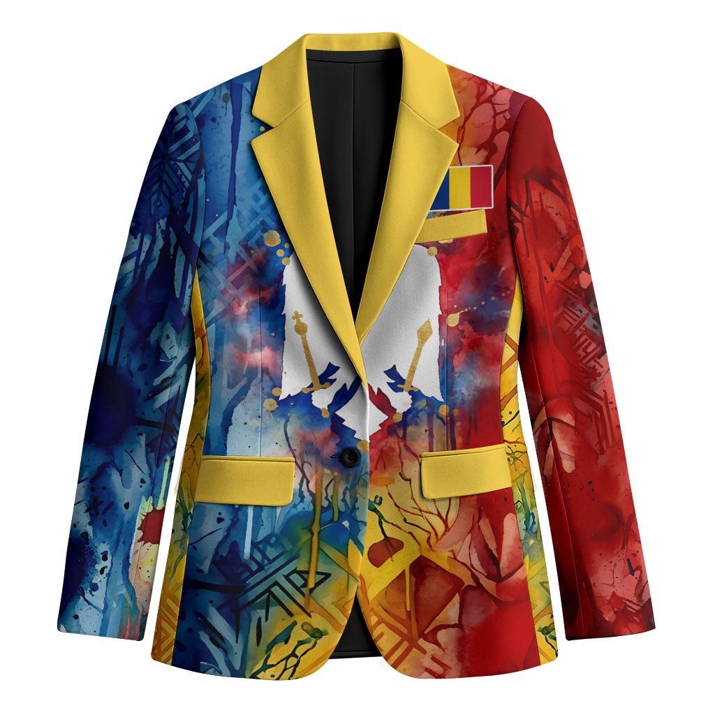 Romania We Are Free Eagle Blazer Romanian Flag Broken Chains - Watercolor Style