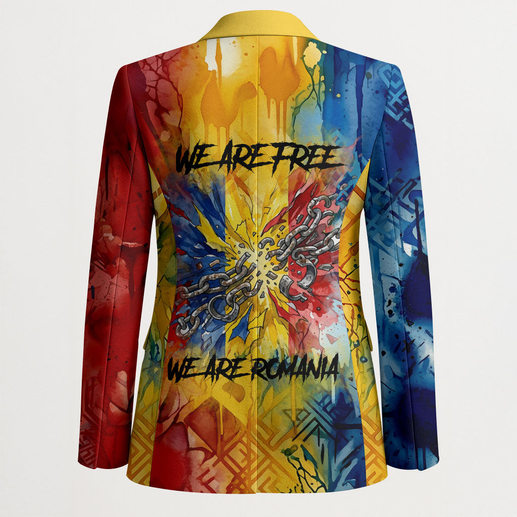 Romania We Are Free Eagle Blazer Romanian Flag Broken Chains - Watercolor Style