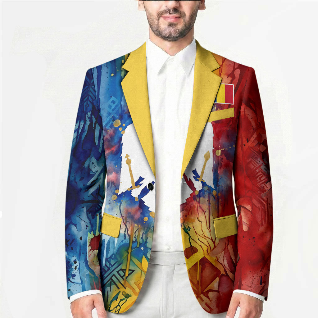 Romania We Are Free Eagle Blazer Romanian Flag Broken Chains - Watercolor Style