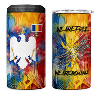 Romania We Are Free Eagle 4 in 1 Can Cooler Tumbler Romanian Flag Broken Chains - Watercolor Style