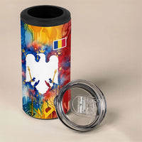 Romania We Are Free Eagle 4 in 1 Can Cooler Tumbler Romanian Flag Broken Chains - Watercolor Style