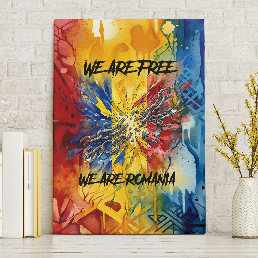 Romania We Are Free Eagle Canvas Wall Art Romanian Flag Broken Chains - Watercolor Style