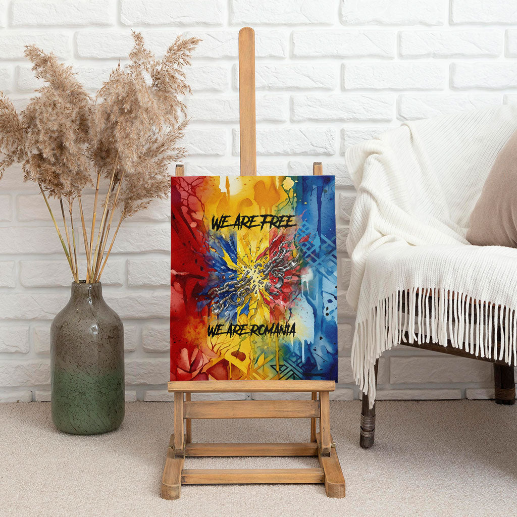 Romania We Are Free Eagle Canvas Wall Art Romanian Flag Broken Chains - Watercolor Style