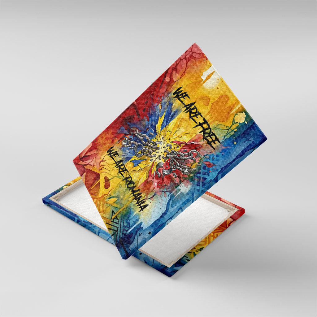 Romania We Are Free Eagle Canvas Wall Art Romanian Flag Broken Chains - Watercolor Style