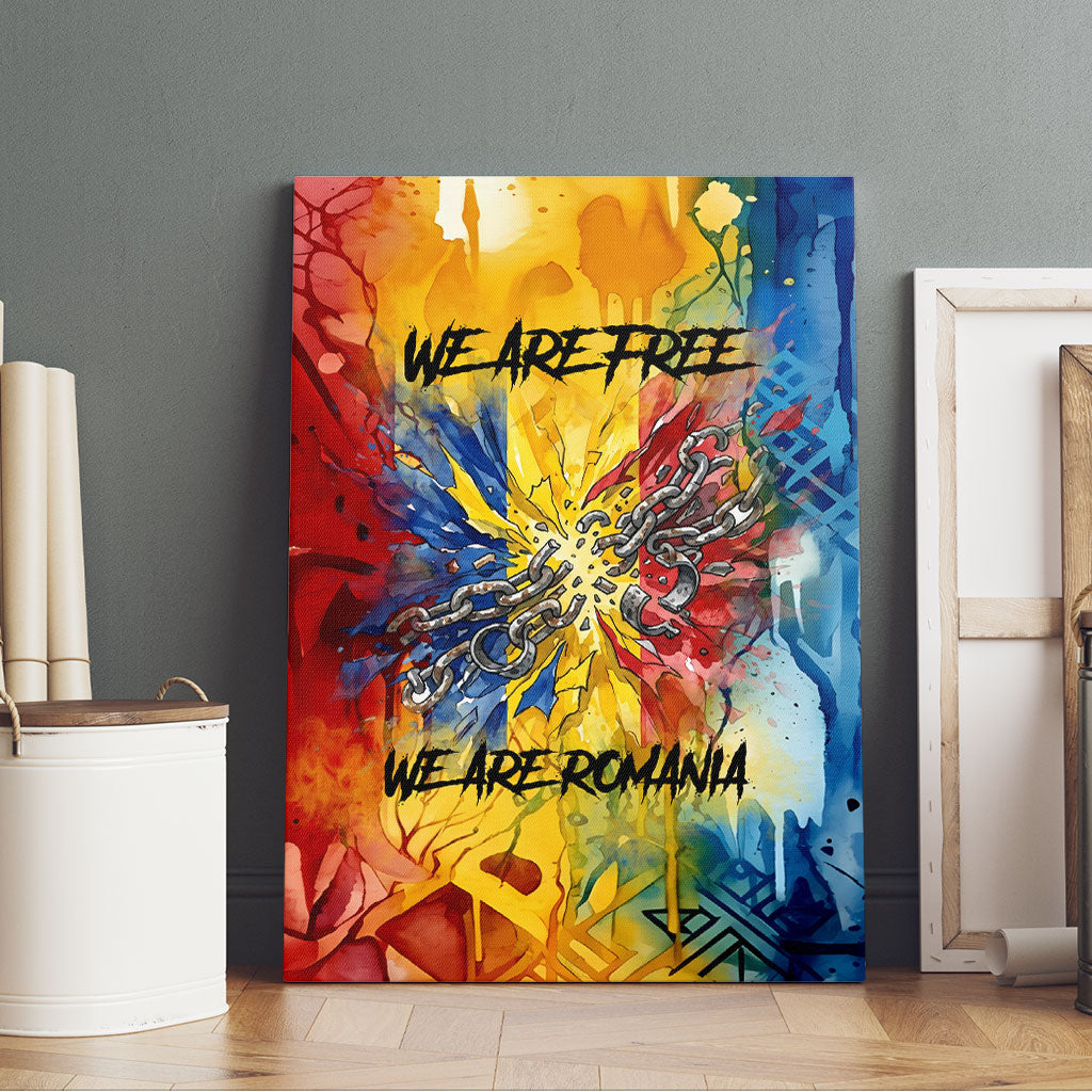 Romania We Are Free Eagle Canvas Wall Art Romanian Flag Broken Chains - Watercolor Style