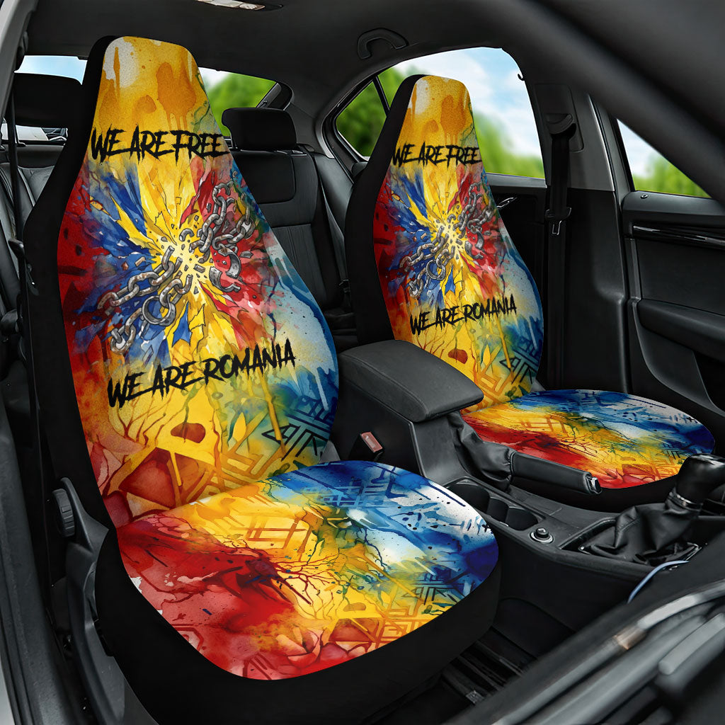 Romania We Are Free Eagle Car Seat Cover Romanian Flag Broken Chains - Watercolor Style