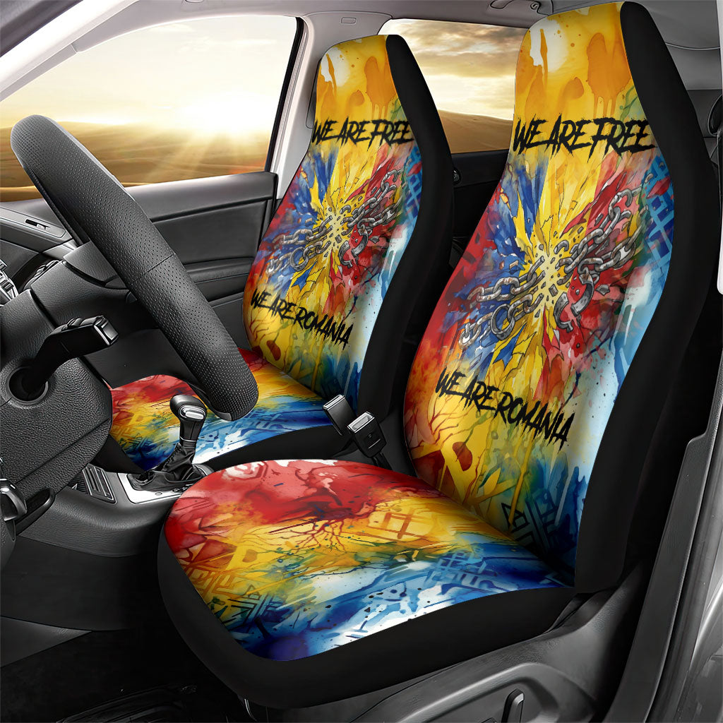 Romania We Are Free Eagle Car Seat Cover Romanian Flag Broken Chains - Watercolor Style