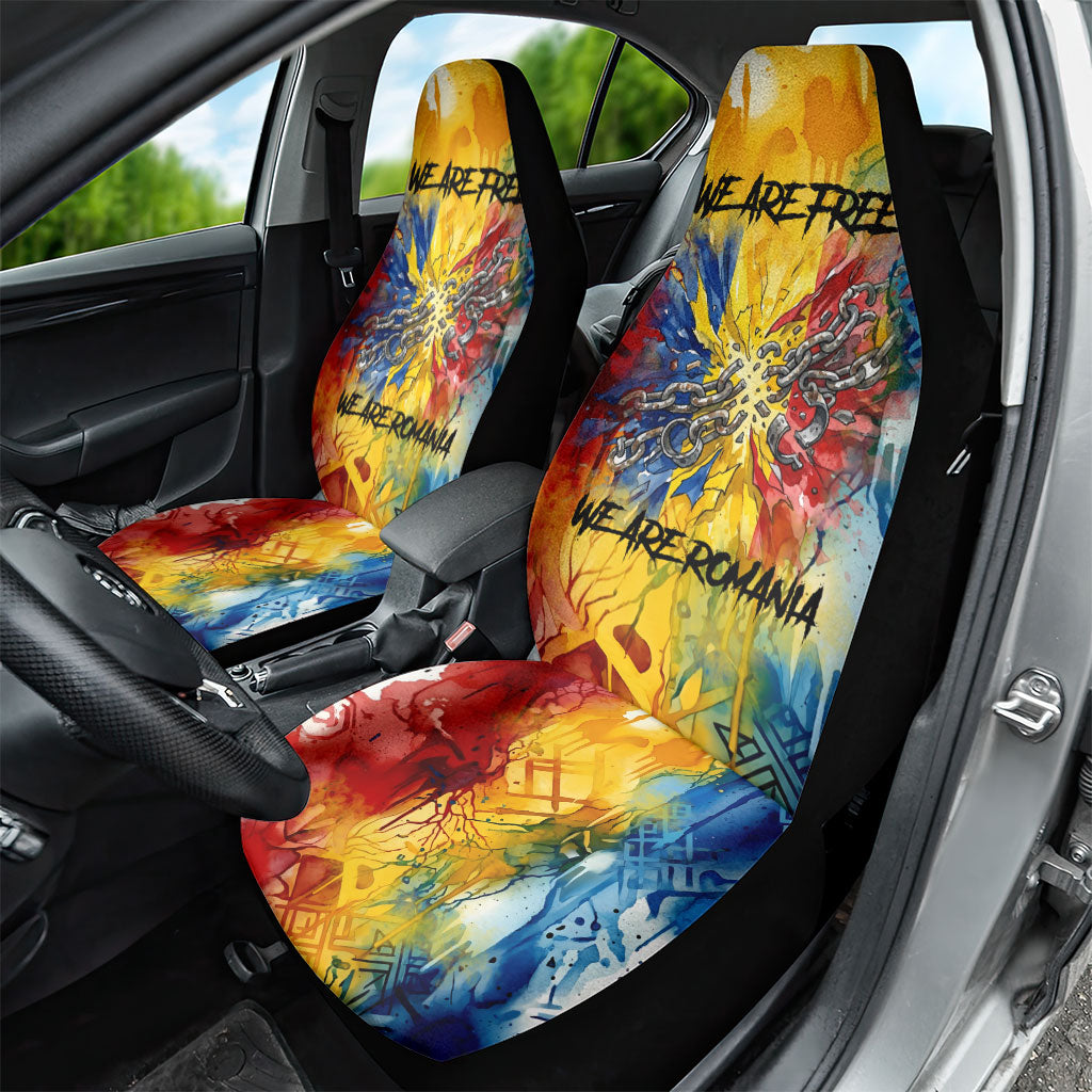 Romania We Are Free Eagle Car Seat Cover Romanian Flag Broken Chains - Watercolor Style