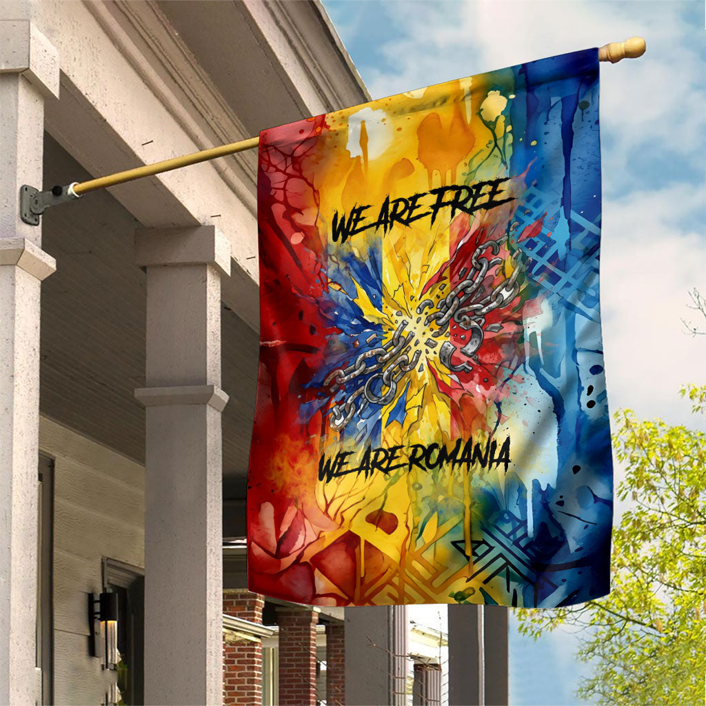 Romania We Are Free Eagle Garden Flag Romanian Flag Broken Chains - Watercolor Style