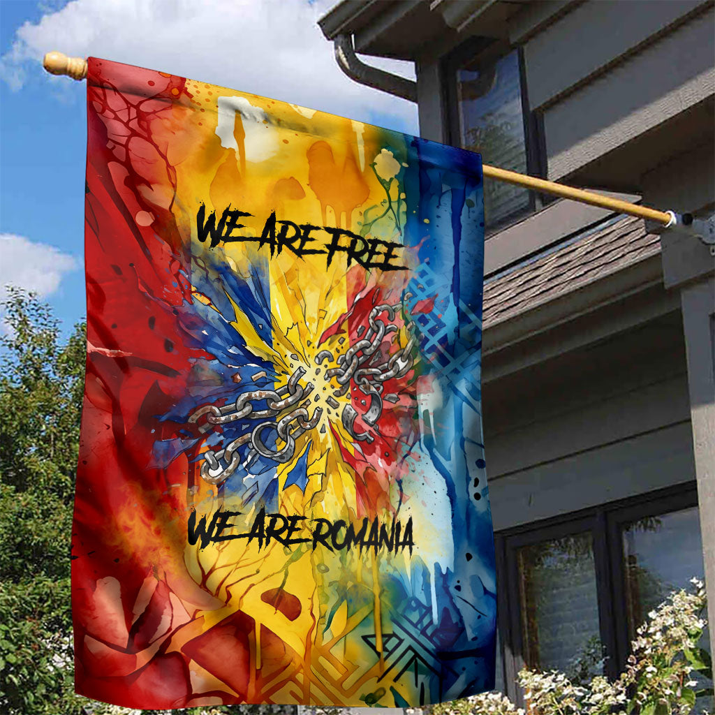 Romania We Are Free Eagle Garden Flag Romanian Flag Broken Chains - Watercolor Style