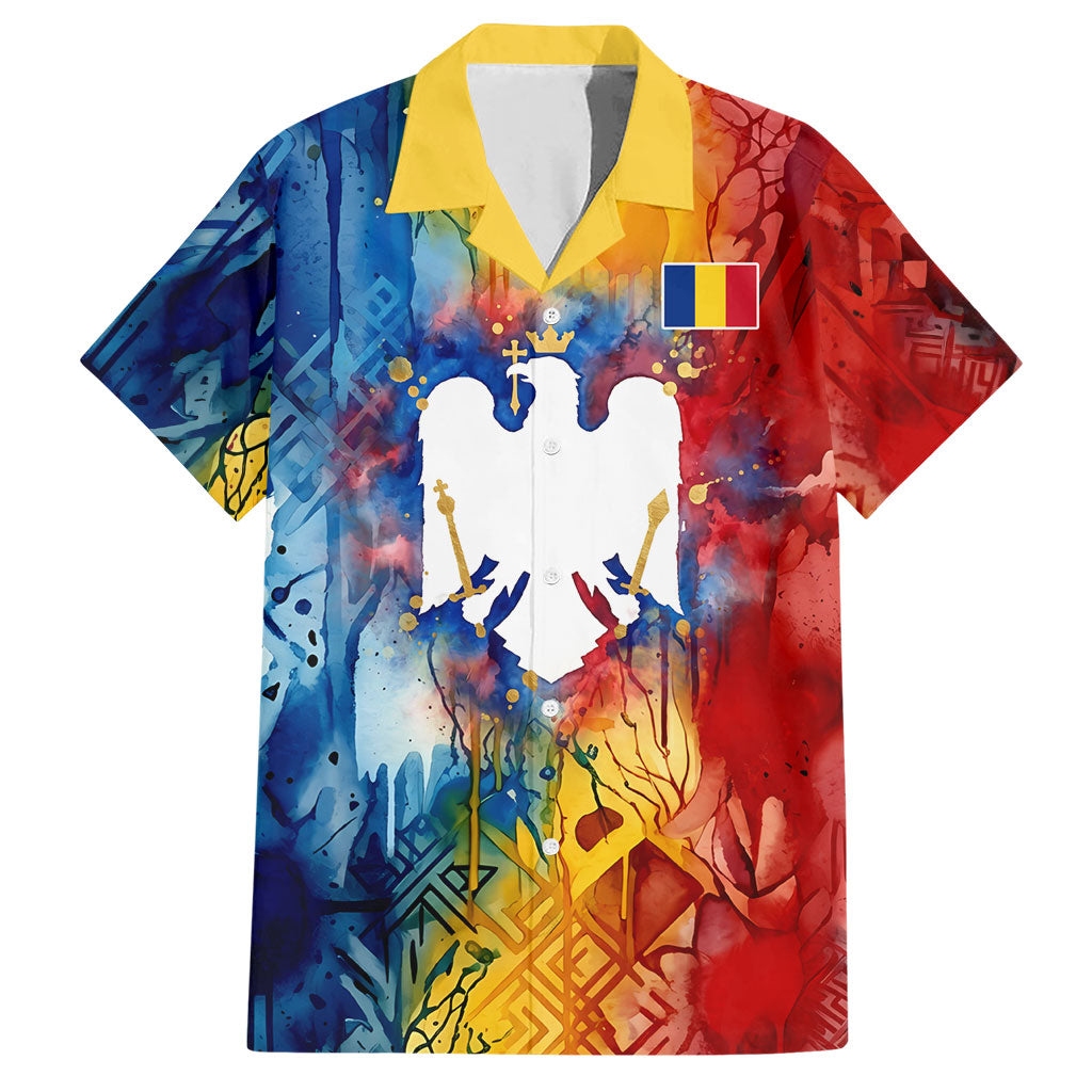 Romania We Are Free Eagle Hawaiian Shirt Romanian Flag Broken Chains - Watercolor Style