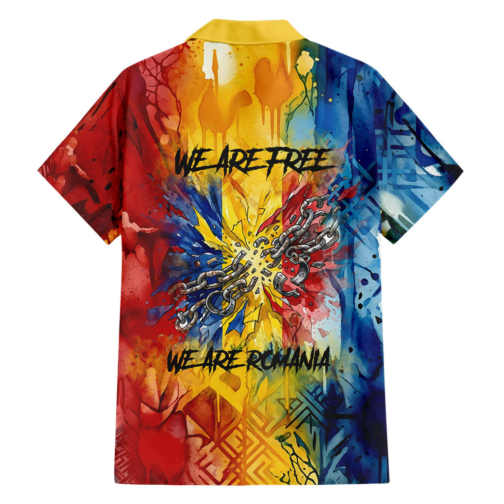 Romania We Are Free Eagle Hawaiian Shirt Romanian Flag Broken Chains - Watercolor Style