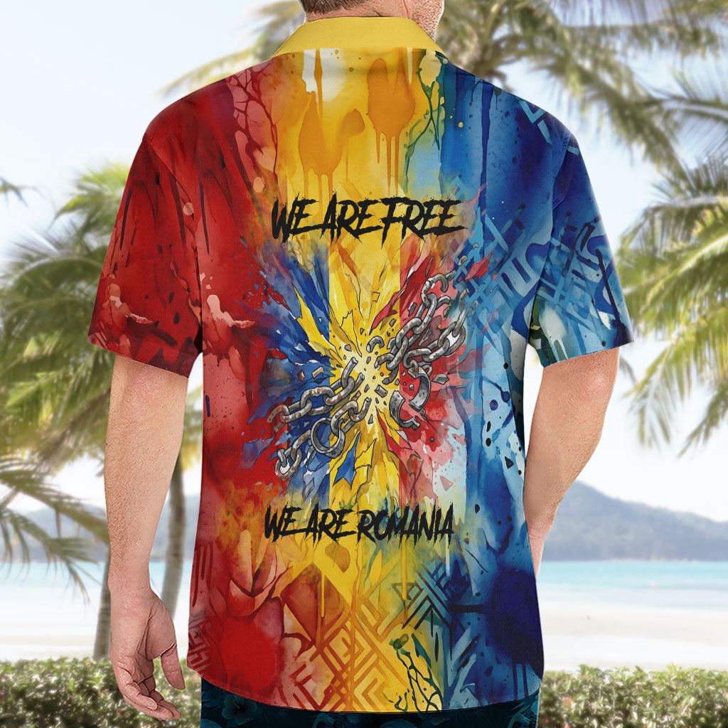 Romania We Are Free Eagle Hawaiian Shirt Romanian Flag Broken Chains - Watercolor Style