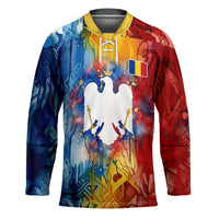 Romania We Are Free Eagle Hockey Jersey Romanian Flag Broken Chains - Watercolor Style