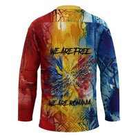 Romania We Are Free Eagle Hockey Jersey Romanian Flag Broken Chains - Watercolor Style