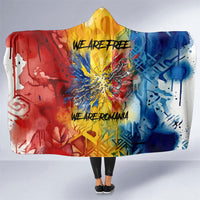 Romania We Are Free Eagle Hooded Blanket Romanian Flag Broken Chains - Watercolor Style