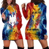 Romania We Are Free Eagle Hoodie Dress Romanian Flag Broken Chains - Watercolor Style