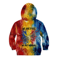Romania We Are Free Eagle Kid Hoodie Romanian Flag Broken Chains - Watercolor Style