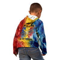 Romania We Are Free Eagle Kid Hoodie Romanian Flag Broken Chains - Watercolor Style