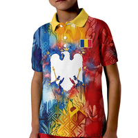 Romania We Are Free Eagle Kid Polo Shirt Romanian Flag Broken Chains - Watercolor Style