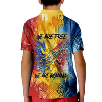 Romania We Are Free Eagle Kid Polo Shirt Romanian Flag Broken Chains - Watercolor Style