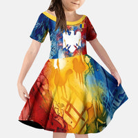 Romania We Are Free Eagle Kid Short Sleeve Dress Romanian Flag Broken Chains - Watercolor Style