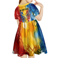 Romania We Are Free Eagle Kid Short Sleeve Dress Romanian Flag Broken Chains - Watercolor Style