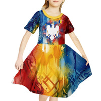 Romania We Are Free Eagle Kid Short Sleeve Dress Romanian Flag Broken Chains - Watercolor Style
