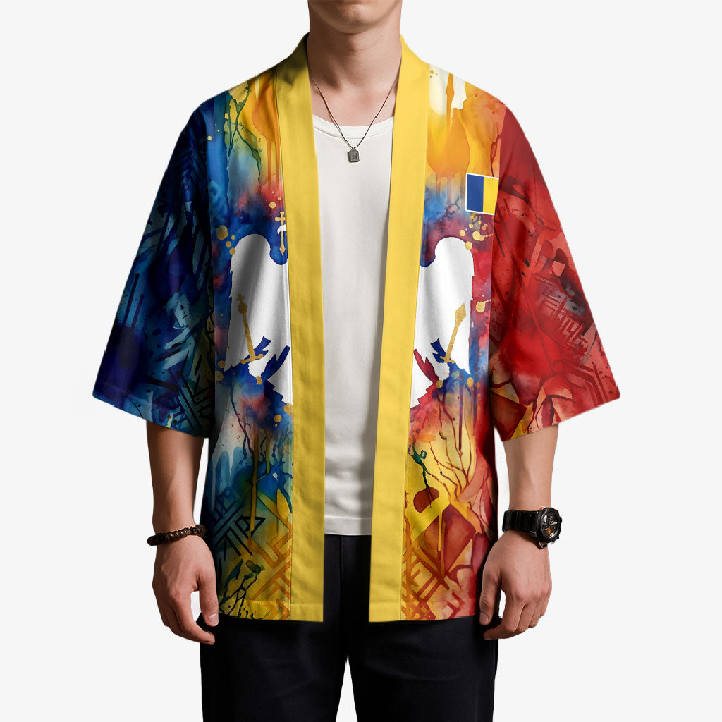 Romania We Are Free Eagle Kimono Romanian Flag Broken Chains - Watercolor Style