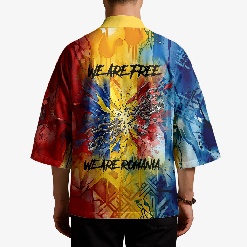 Romania We Are Free Eagle Kimono Romanian Flag Broken Chains - Watercolor Style