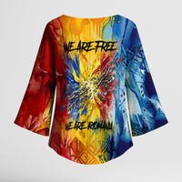 Romania We Are Free Eagle Kimono Sleeve Blouse Romanian Flag Broken Chains - Watercolor Style